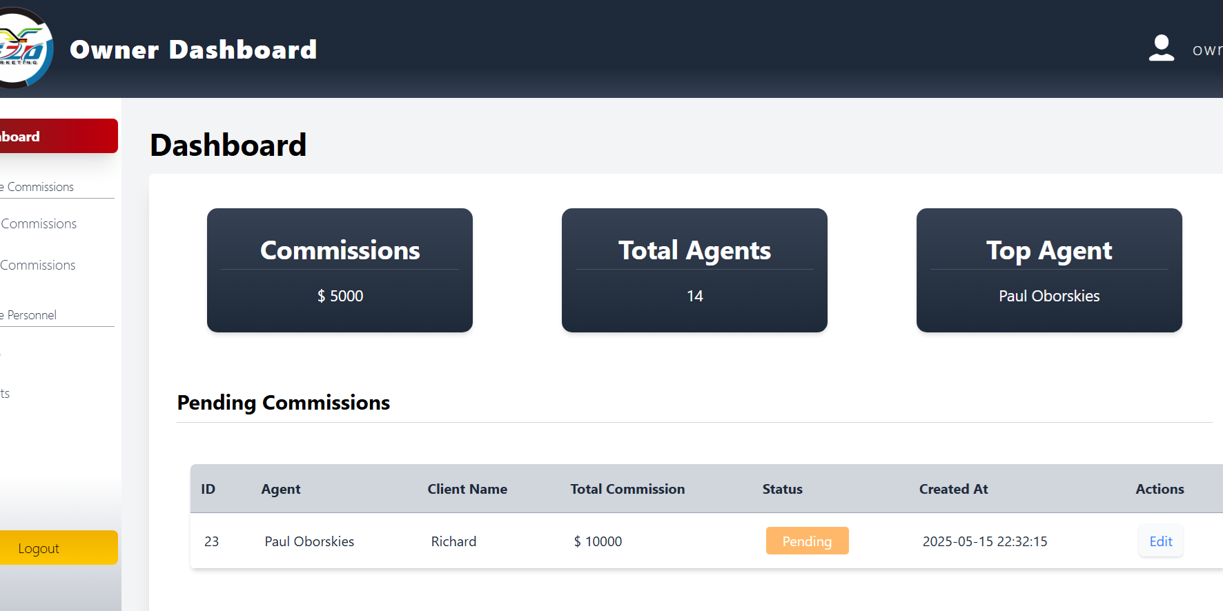 Commission Tracker Dashboard